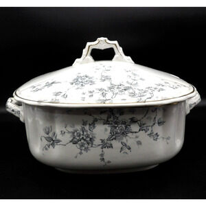 Wedgwood Celia Gray Black Soup Tureen no Ladle Gold Trim Square Unicorn Antique